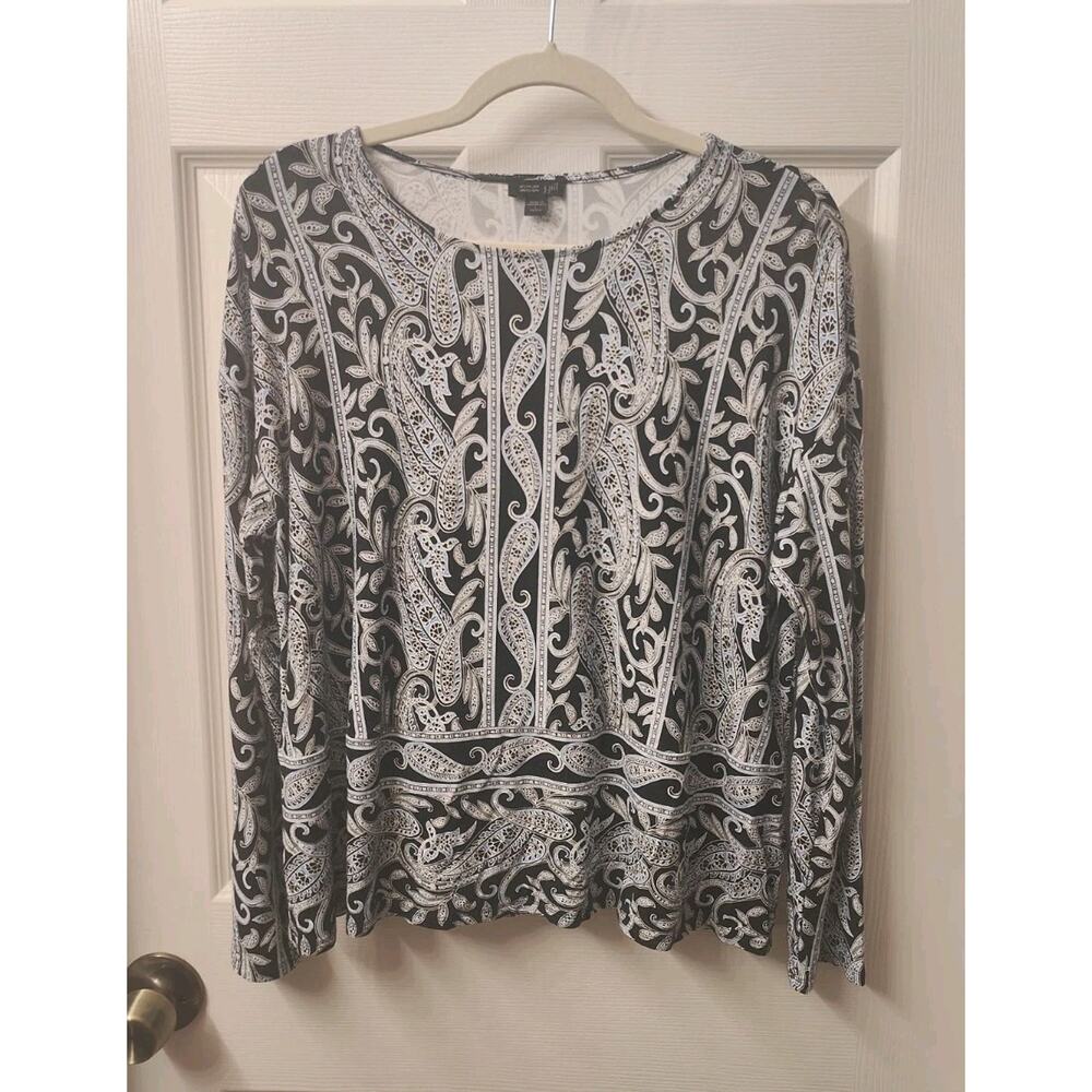 J Jill Wearever Collection Black/Blue Paisley Womens Stretch Tunic Top Size L